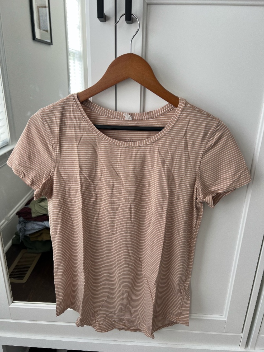 Lululemon Back in Action Short Sleeve Tee - Tan / White Stripe - Size 6